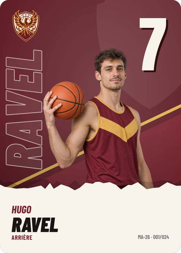 Carte Affiche de Hugo Ravel, photo détourée, Mont-Ardent Basket (exemple fictif)