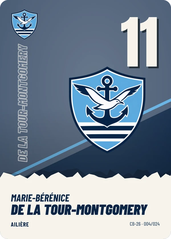 Carte Affiche de Marie-Bérénice de La Tour-Montgomery, sans photo, l’emblème à sa place, Stade Cap-Brun (exemple fictif)