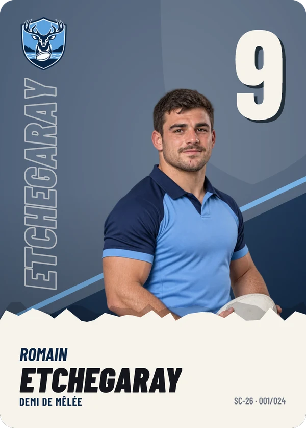 Carte Affiche de Romain Etchegaray, photo détourée, Stade Cardelac (exemple fictif)