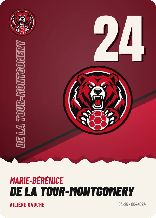 Carte Affiche de Marie-Bérénice de La Tour-Montgomery, sans photo, l’emblème à sa place, Les Ours d'Arvennes (exemple fictif)