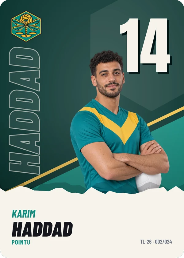 Carte Affiche de Karim Haddad, photo détourée, Volley Club des Trois-Lacs (exemple fictif)