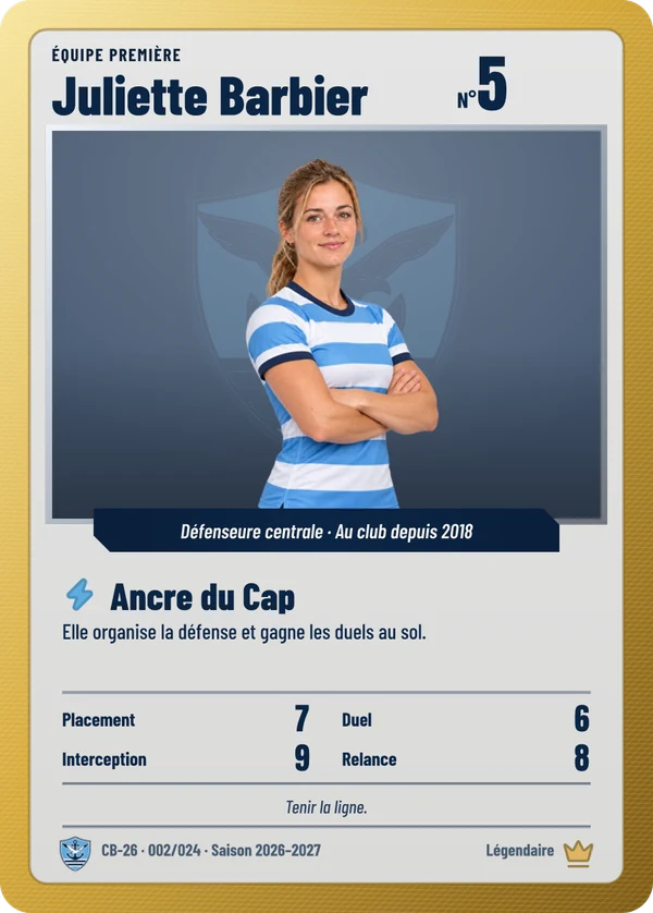 Carte Carte de jeu de Juliette Barbier, photo détourée, Stade Cap-Brun (exemple fictif)