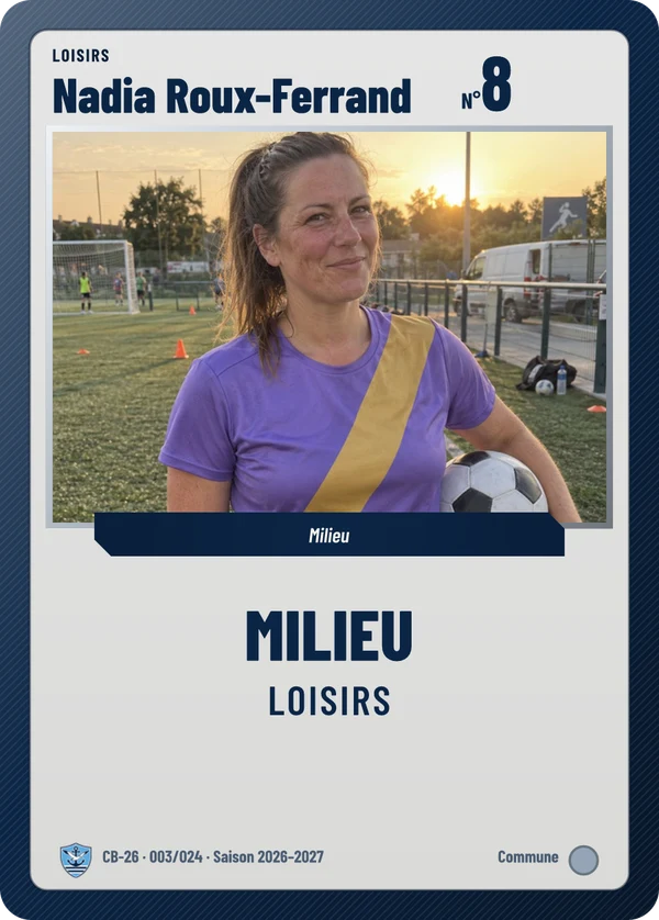Carte Carte de jeu de Nadia Roux-Ferrand, photo de téléphone, non détourée, Stade Cap-Brun (exemple fictif)