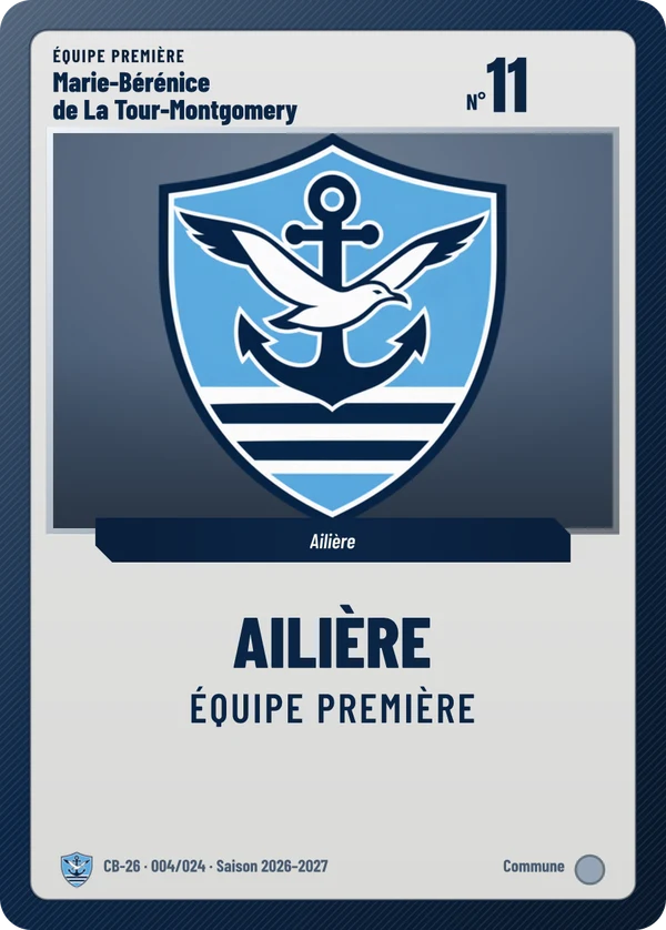 Carte Carte de jeu de Marie-Bérénice de La Tour-Montgomery, sans photo, l’emblème à sa place, Stade Cap-Brun (exemple fictif)