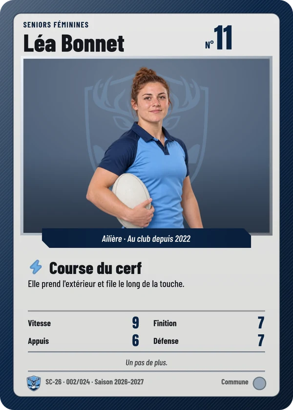 Carte Carte de jeu de Léa Bonnet, photo détourée, Stade Cardelac (exemple fictif)