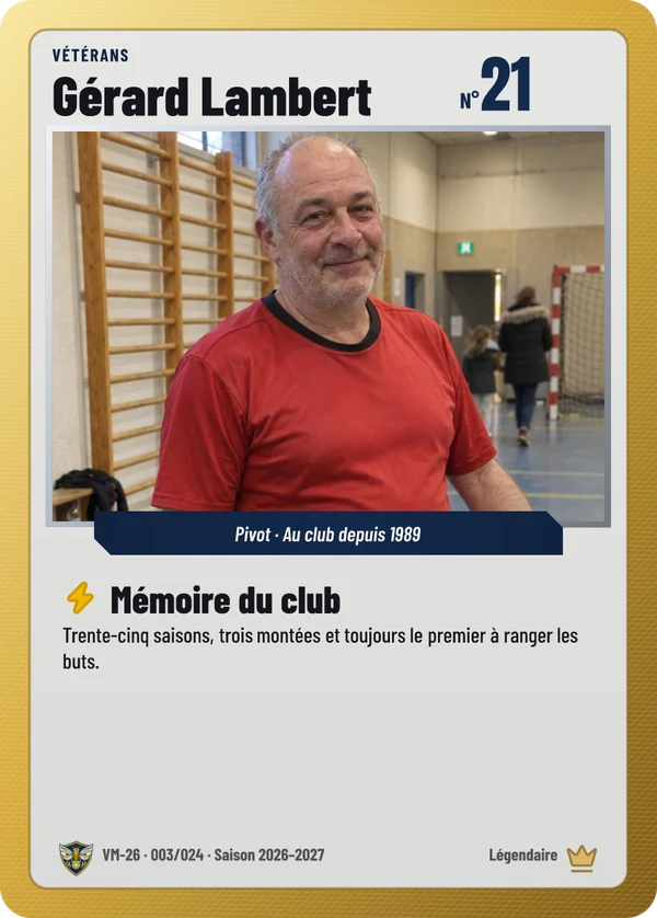 Carte Carte de jeu de Gérard Lambert, photo de téléphone, non détourée, HBC Val-Mistral (exemple fictif)