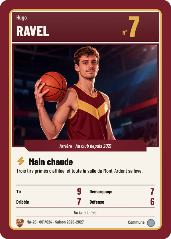 Carte Classique de Hugo Ravel, illustration d'après la photo, Mont-Ardent Basket (exemple fictif)