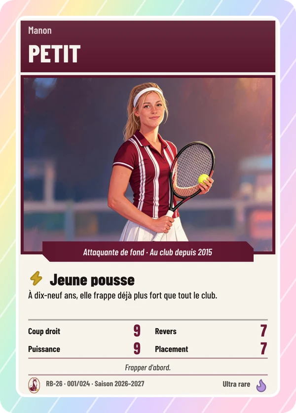 Carte Classique de Manon Petit, illustration d'après la photo, Racing Tennis Belcourt (exemple fictif)