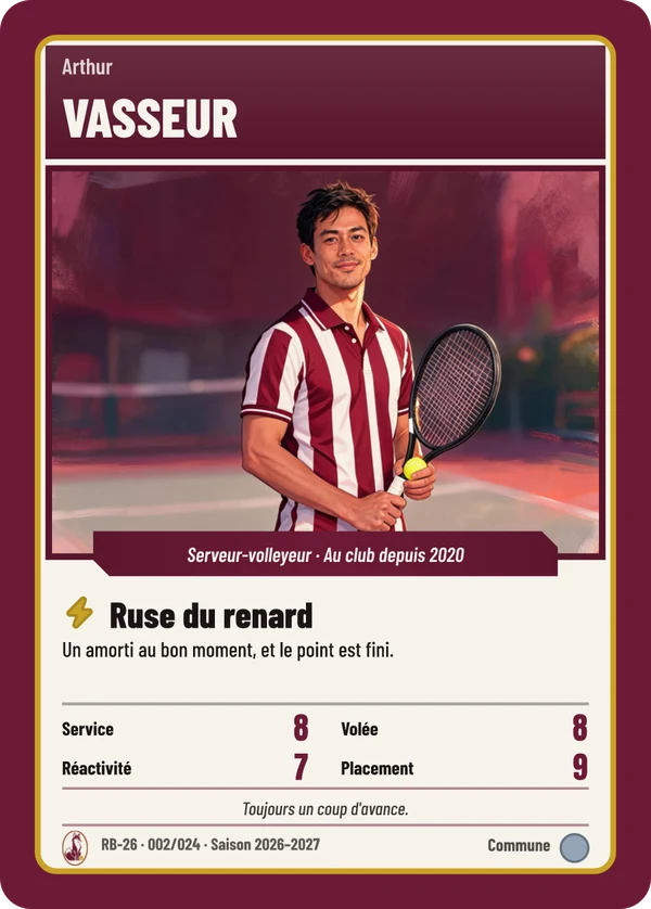 Carte Classique de Arthur Vasseur, illustration d'après la photo, Racing Tennis Belcourt (exemple fictif)