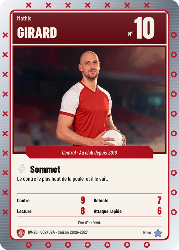 Carte Classique de Mathis Girard, illustration d'après la photo, AS Belvédère Volley (exemple fictif)
