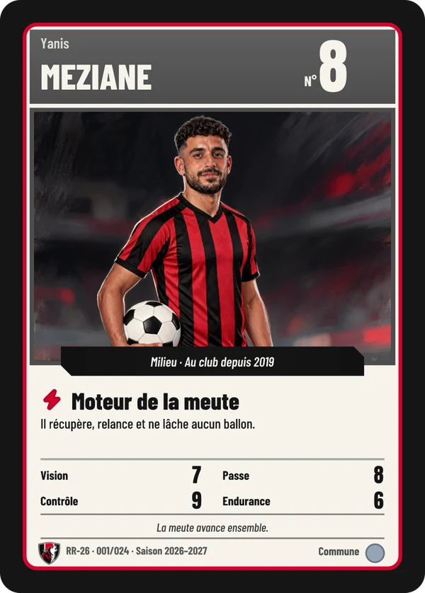 Carte Classique de Yanis Meziane, illustration d'après la photo, AS Rive-Rouge (exemple fictif)