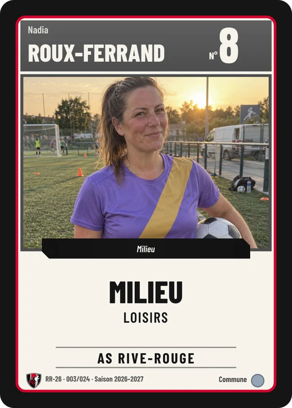 Carte Classique de Nadia Roux-Ferrand, photo de téléphone, non détourée, AS Rive-Rouge (exemple fictif)