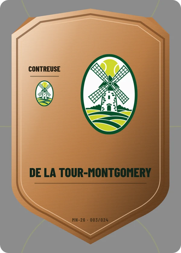 Carte Écu de métal de Marie-Bérénice de La Tour-Montgomery, sans photo, l’emblème à sa place, TC du Moulin-Neuf (exemple fictif)