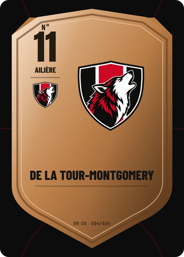 Carte Écu de métal de Marie-Bérénice de La Tour-Montgomery, sans photo, l’emblème à sa place, AS Rive-Rouge (exemple fictif)