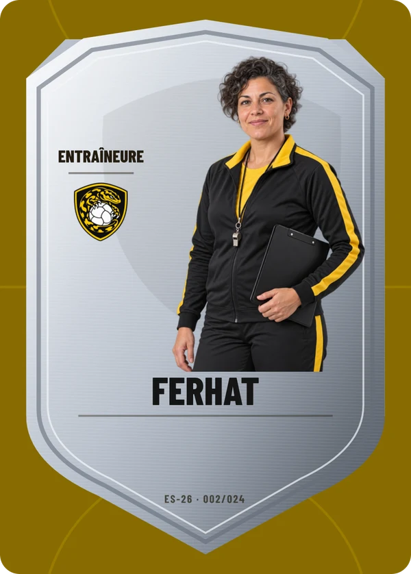 Carte Écu de métal de Nadia Ferhat, photo détourée, Entente Handball Saulnières (exemple fictif)