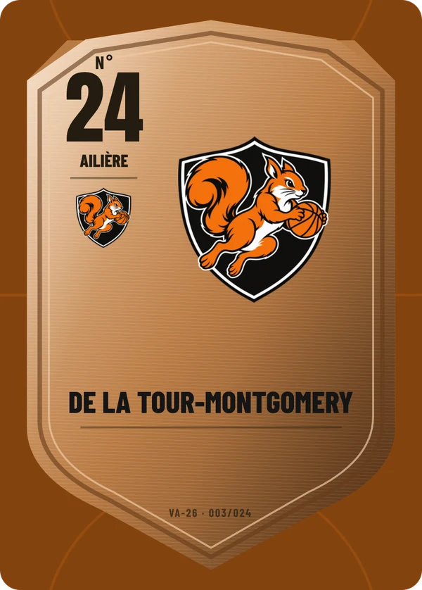 Carte Écu de métal de Marie-Bérénice de La Tour-Montgomery, sans photo, l’emblème à sa place, Varenne Basket Club (exemple fictif)
