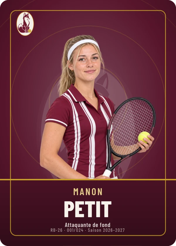 Carte Écusson de Manon Petit, photo détourée, Racing Tennis Belcourt (exemple fictif)