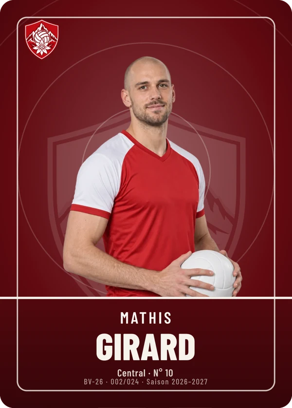 Carte Écusson de Mathis Girard, photo détourée, AS Belvédère Volley (exemple fictif)