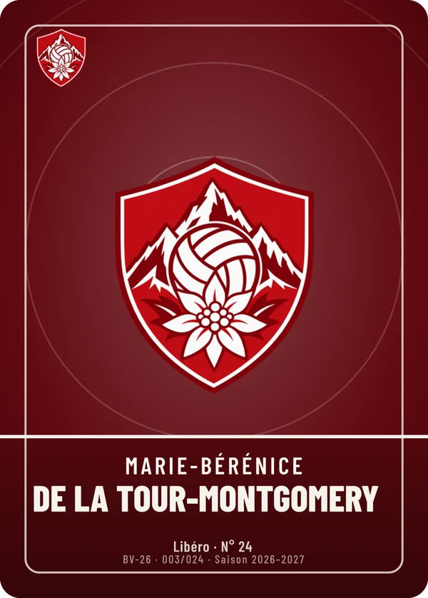 Carte Écusson de Marie-Bérénice de La Tour-Montgomery, sans photo, l’emblème à sa place, AS Belvédère Volley (exemple fictif)