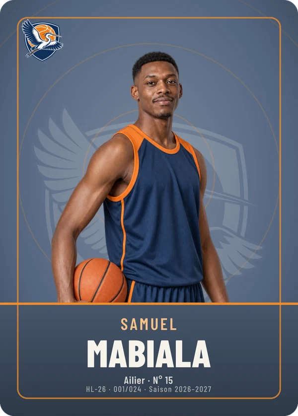 Carte Écusson de Samuel Mabiala, photo détourée, BC Haute-Lisière (exemple fictif)