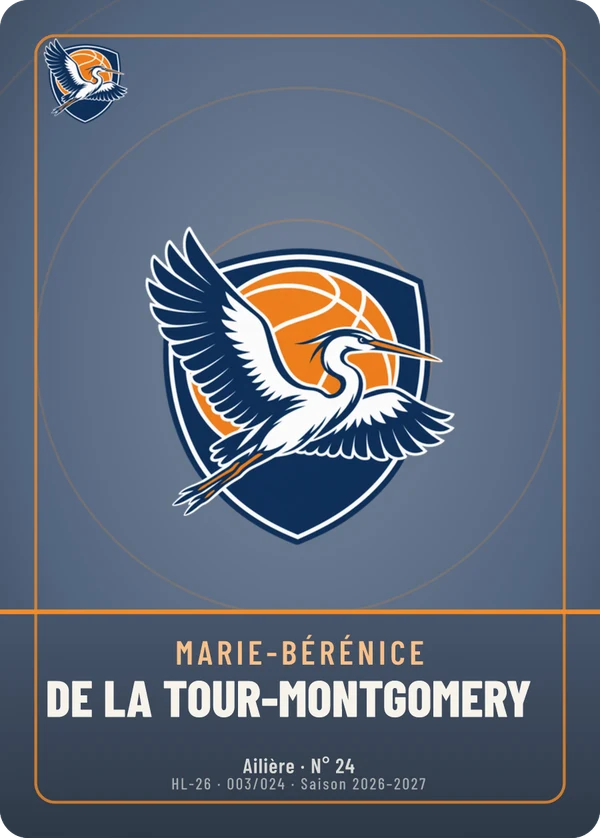 Carte Écusson de Marie-Bérénice de La Tour-Montgomery, sans photo, l’emblème à sa place, BC Haute-Lisière (exemple fictif)