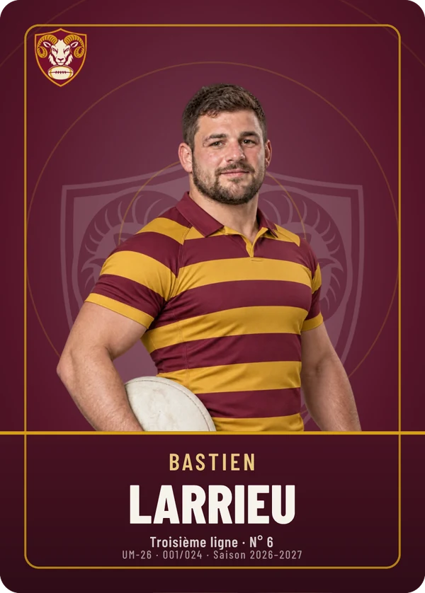 Carte Écusson de Bastien Larrieu, photo détourée, US Montaurel (exemple fictif)