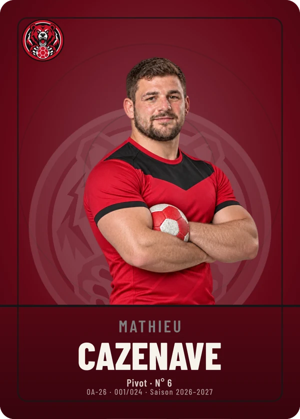 Carte Écusson de Mathieu Cazenave, photo détourée, Les Ours d'Arvennes (exemple fictif)