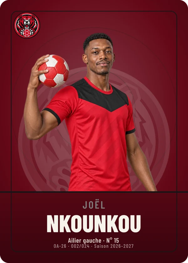 Carte Écusson de Joël Nkounkou, photo détourée, Les Ours d'Arvennes (exemple fictif)