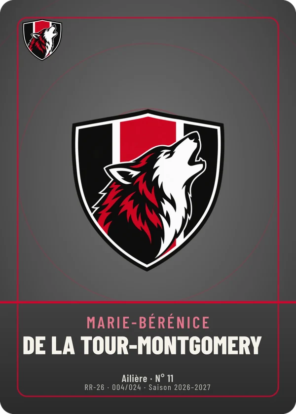Carte Écusson de Marie-Bérénice de La Tour-Montgomery, sans photo, l’emblème à sa place, AS Rive-Rouge (exemple fictif)