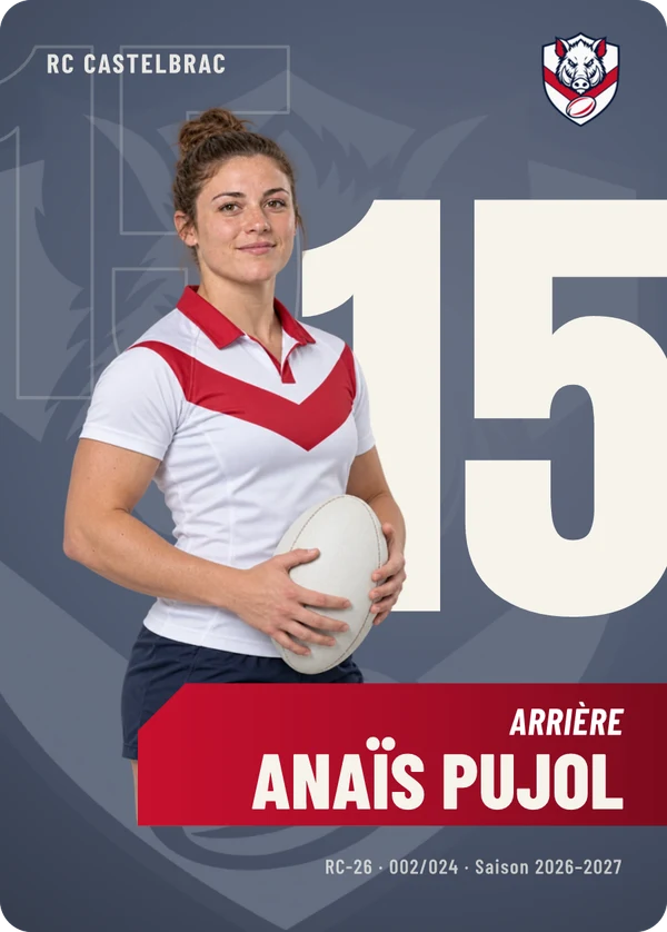 Carte Effectif de Anaïs Pujol, photo détourée, RC Castelbrac (exemple fictif)