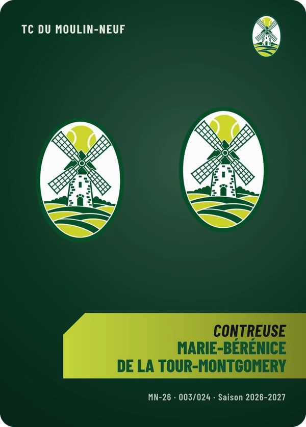 Carte Effectif de Marie-Bérénice de La Tour-Montgomery, sans photo, l’emblème à sa place, TC du Moulin-Neuf (exemple fictif)