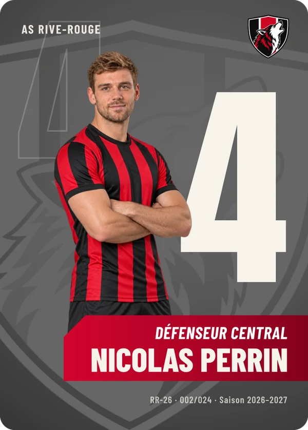Carte Effectif de Nicolas Perrin, photo détourée, AS Rive-Rouge (exemple fictif)