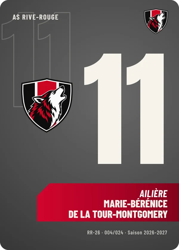 Carte Effectif de Marie-Bérénice de La Tour-Montgomery, sans photo, l’emblème à sa place, AS Rive-Rouge (exemple fictif)