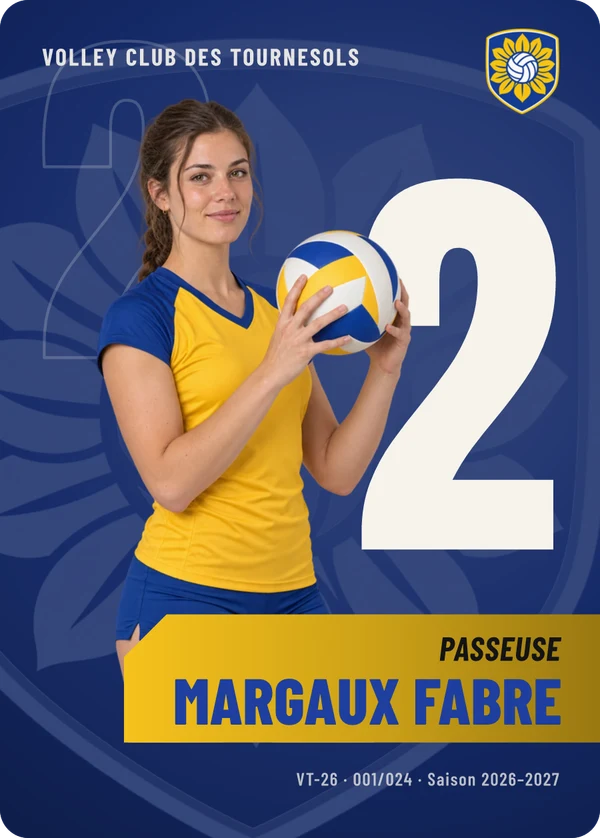Carte Effectif de Margaux Fabre, photo détourée, Volley Club des Tournesols (exemple fictif)