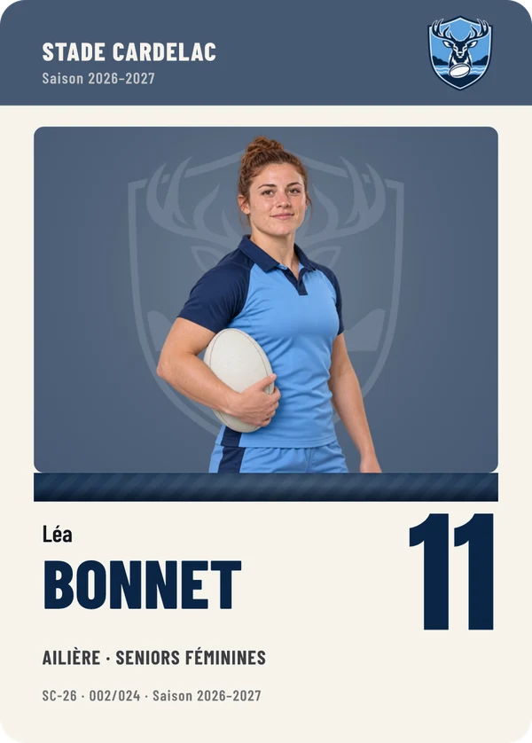 Carte Équipe de Léa Bonnet, photo détourée, Stade Cardelac (exemple fictif)