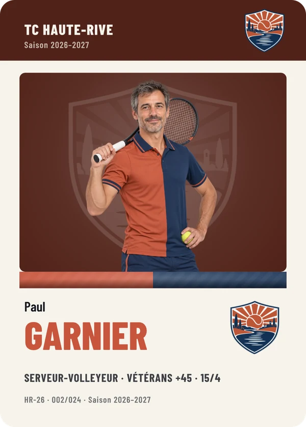 Carte Équipe de Paul Garnier, photo détourée, TC Haute-Rive (exemple fictif)