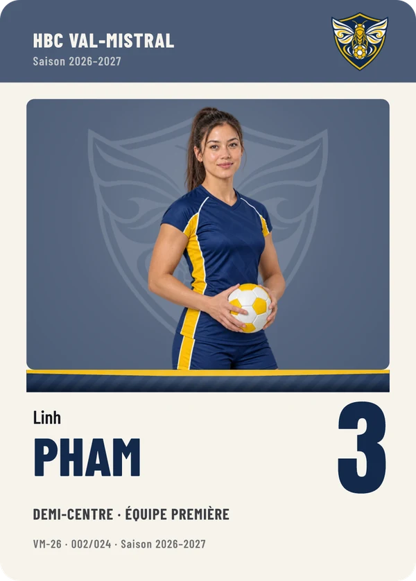 Carte Équipe de Linh Pham, photo détourée, HBC Val-Mistral (exemple fictif)