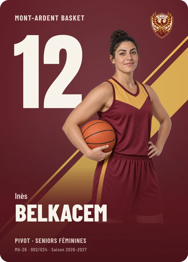 Carte Impact de Inès Belkacem, photo détourée, Mont-Ardent Basket (exemple fictif)