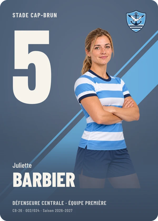 Carte Impact de Juliette Barbier, photo détourée, Stade Cap-Brun (exemple fictif)