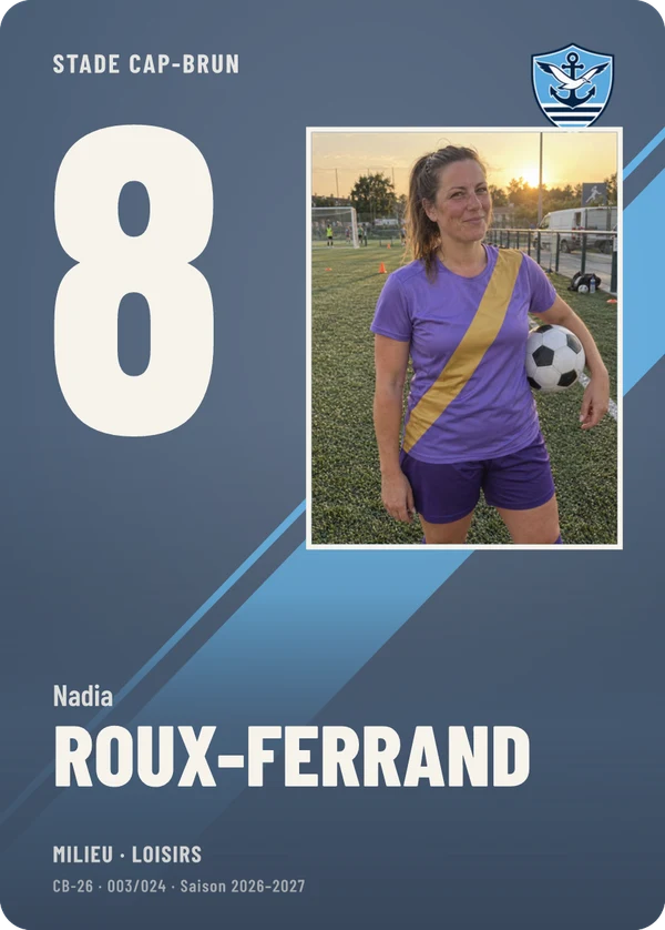 Carte Impact de Nadia Roux-Ferrand, photo de téléphone, non détourée, Stade Cap-Brun (exemple fictif)