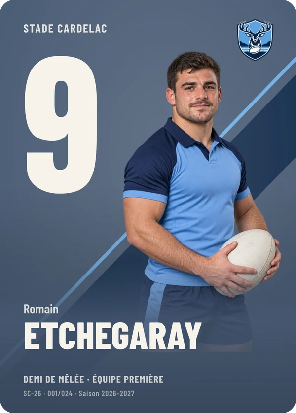 Carte Impact de Romain Etchegaray, photo détourée, Stade Cardelac (exemple fictif)