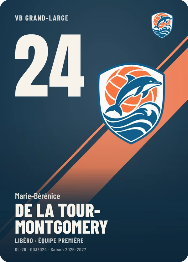 Carte Impact de Marie-Bérénice de La Tour-Montgomery, sans photo, l’emblème à sa place, VB Grand-Large (exemple fictif)