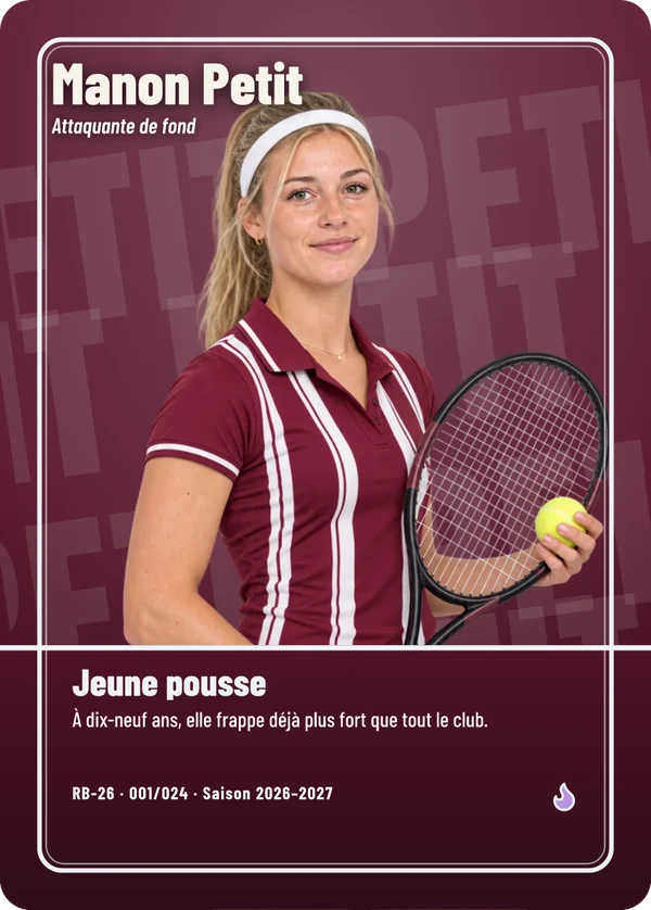 Carte Pleine image de Manon Petit, photo détourée, Racing Tennis Belcourt (exemple fictif)