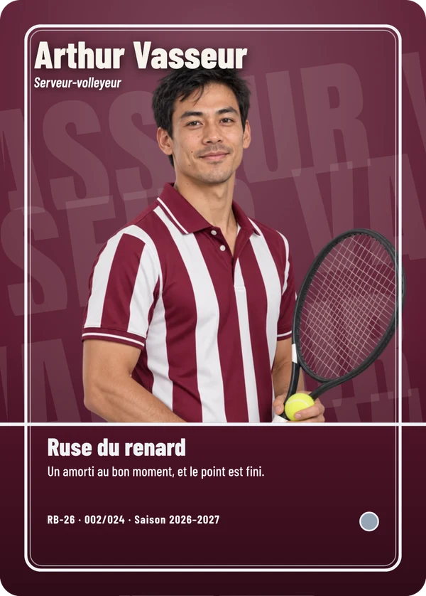 Carte Pleine image de Arthur Vasseur, photo détourée, Racing Tennis Belcourt (exemple fictif)