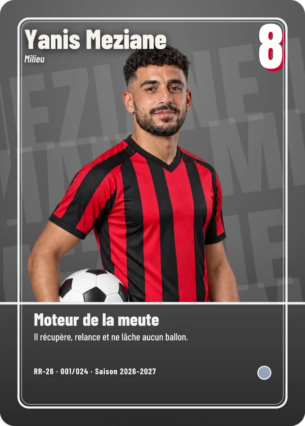 Carte Pleine image de Yanis Meziane, photo détourée, AS Rive-Rouge (exemple fictif)