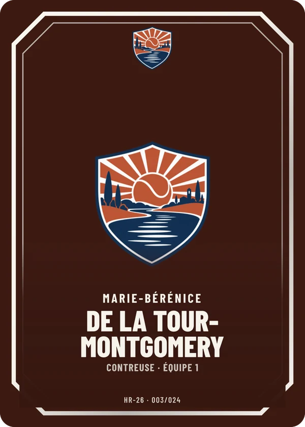 Carte Prestige de Marie-Bérénice de La Tour-Montgomery, sans photo, l’emblème à sa place, TC Haute-Rive (exemple fictif)