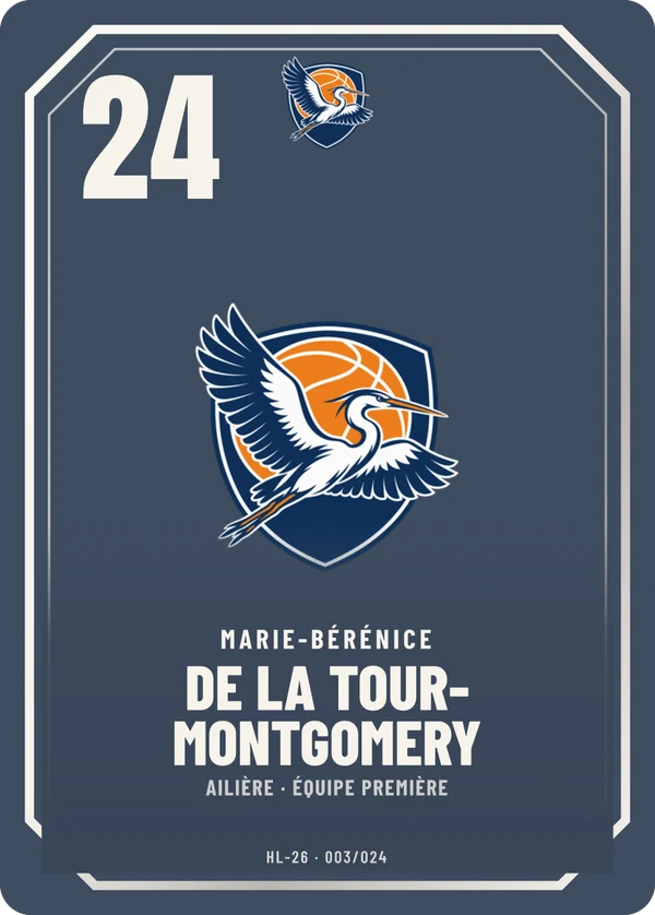 Carte Prestige de Marie-Bérénice de La Tour-Montgomery, sans photo, l’emblème à sa place, BC Haute-Lisière (exemple fictif)