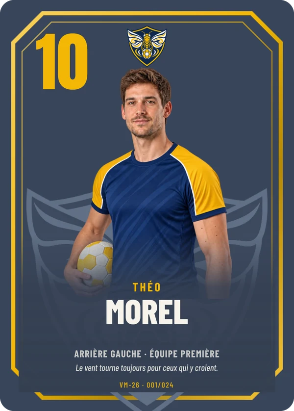 Carte Prestige de Théo Morel, photo détourée, HBC Val-Mistral (exemple fictif)