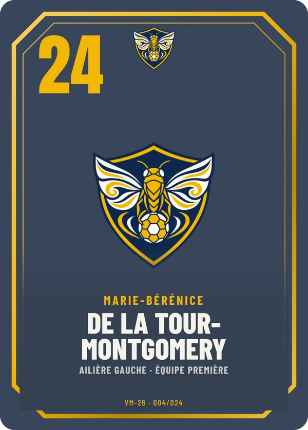 Carte Prestige de Marie-Bérénice de La Tour-Montgomery, sans photo, l’emblème à sa place, HBC Val-Mistral (exemple fictif)