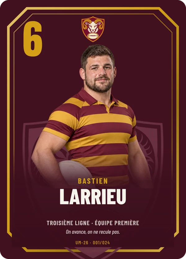 Carte Prestige de Bastien Larrieu, photo détourée, US Montaurel (exemple fictif)